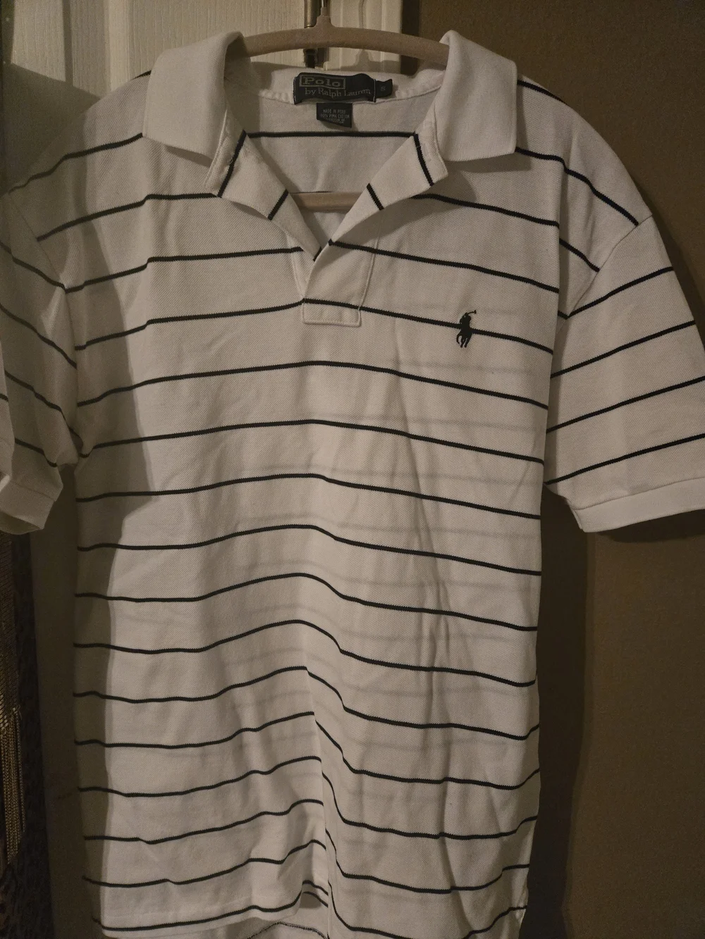 : Polo Ralph Lauren Mens Small Black White Striped Pony Logo Pique Polo Shirt